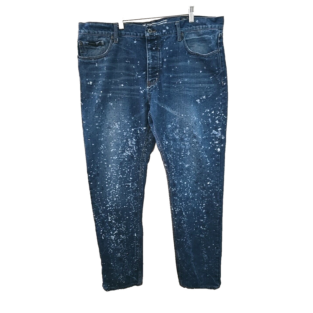 Born Fly Blue Denim Straight Leg Paint Splatter Button Fly Jeans Men's Size 42